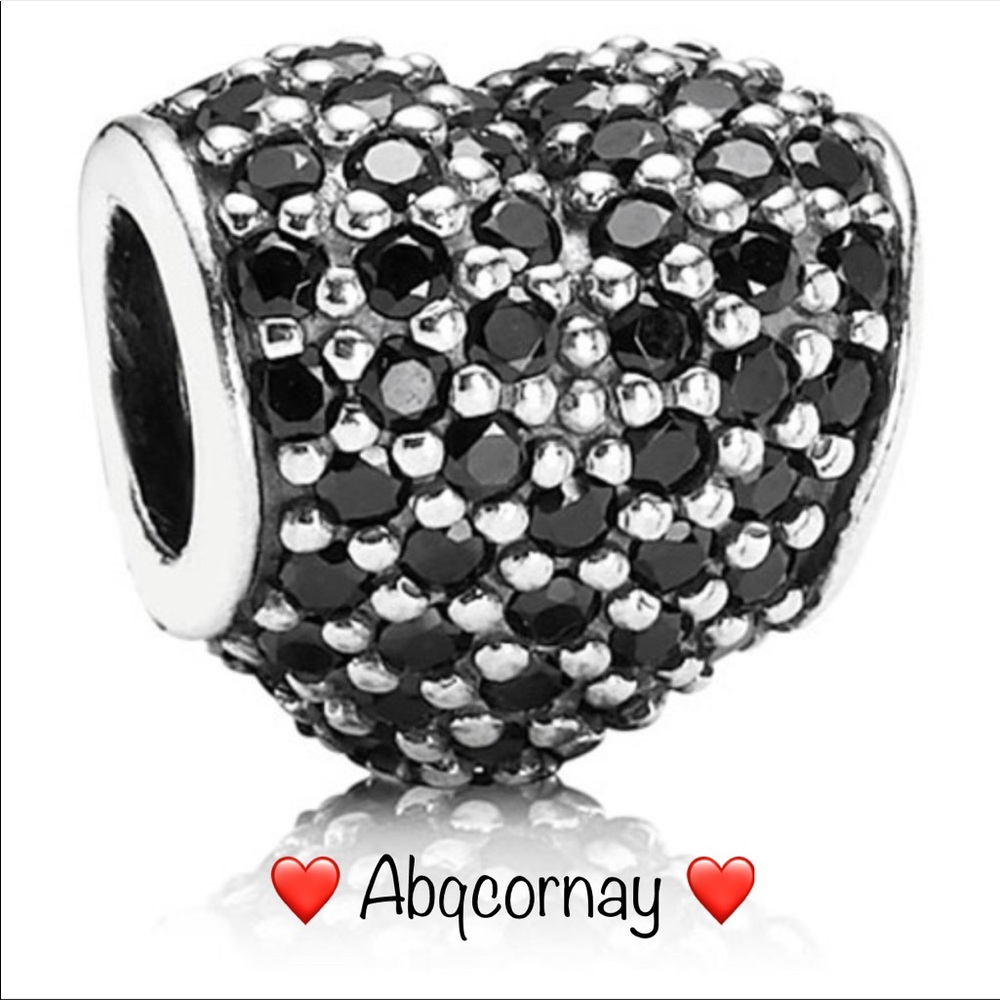 EUC Pandora 791052NCK Sterling Silver Pave Heart Bead w/ Black Nano Crystals